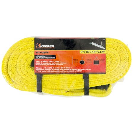 Keeper 16'X3" Lift Sling, 2 Ply, Flat Loop, 8800/7040/17600 2638